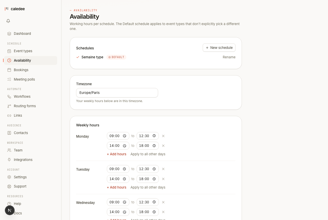 Availability & schedules