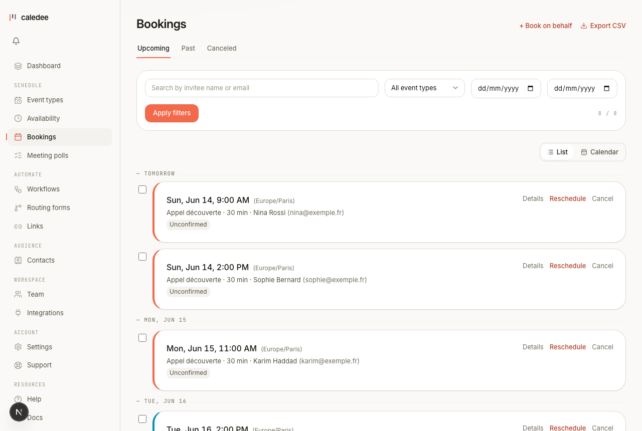 Managing bookings